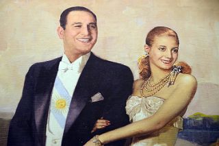 
Painting of Juan Domingo Peron and Eva Duarte Peron painted by Numa Ayrinhac close up Casa Rosado Buenos Aires
